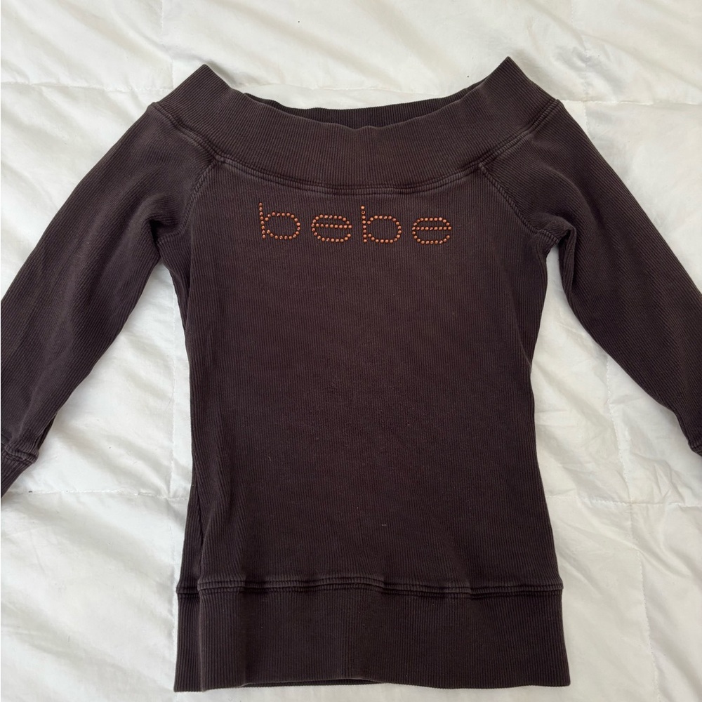 Bebe Brown Off-Shoulder Top